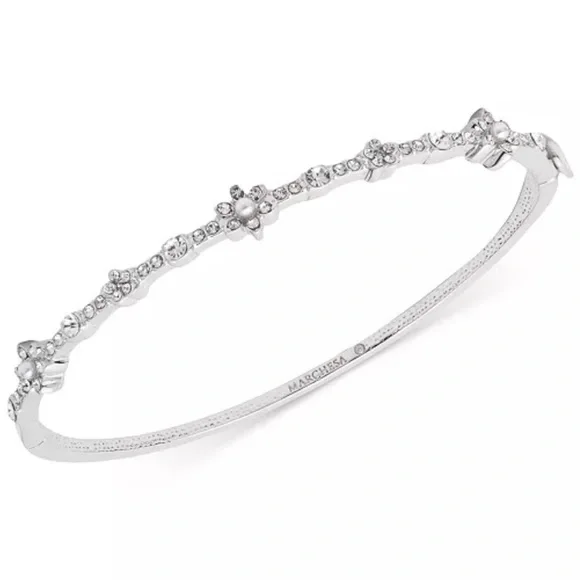 Crystal & Imitation Pearl Flower Bangle Bracelet - Picture 1 of 3